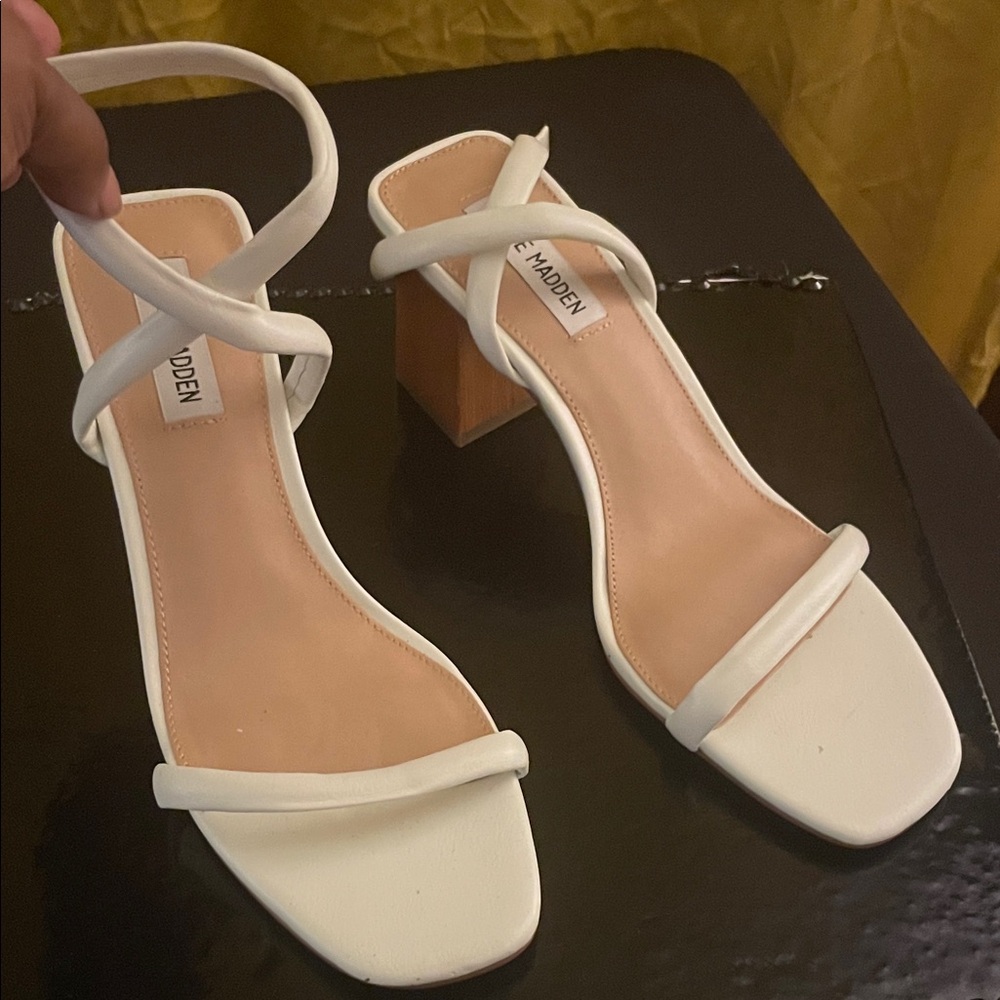 Steve Madden Cream Strappy Block Heels
